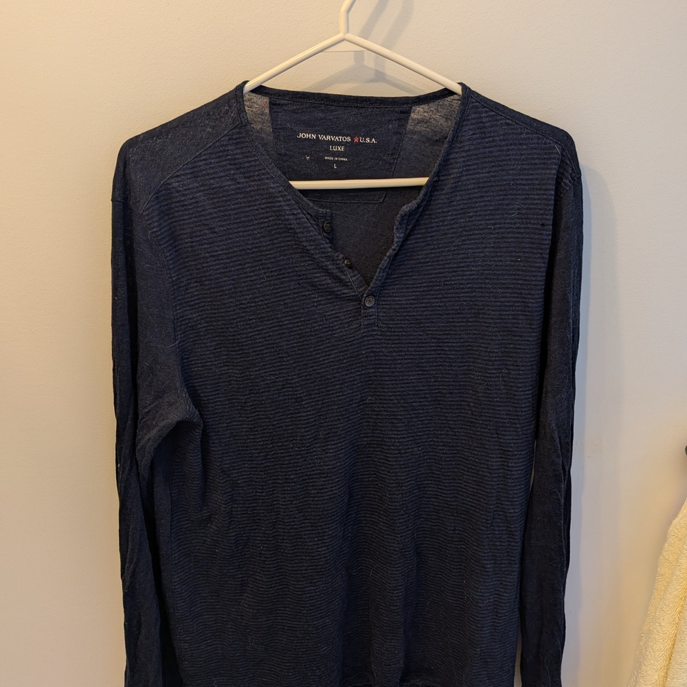 John Varvatos Luxe Navy Henley Long Sleeve Shirt